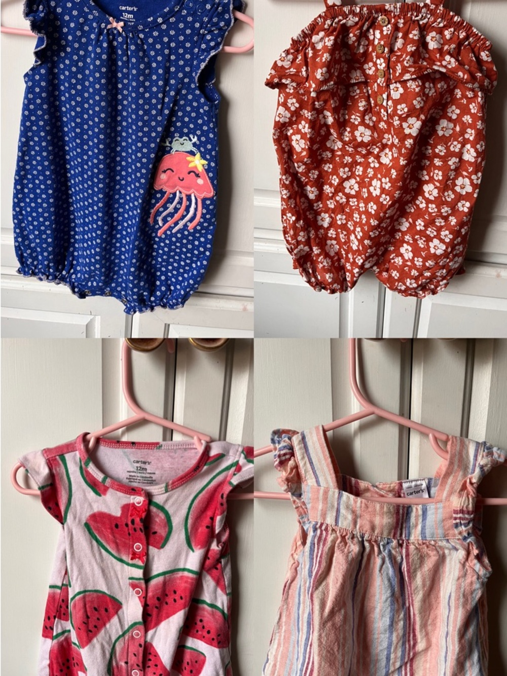 Carter's 12 mo Summer Bundle- 3 rompers, 1 top